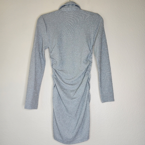 Good American Button-Up Silver Ruched Mini Dress 0 - Picture 3 of 4